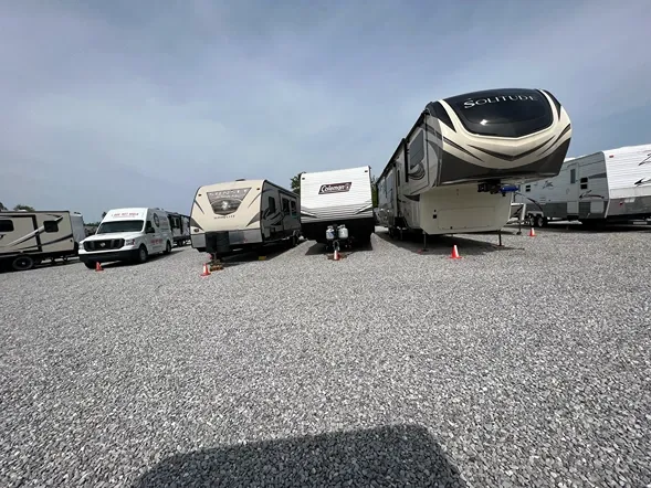 Outdoor RV parking at All In One Storage.