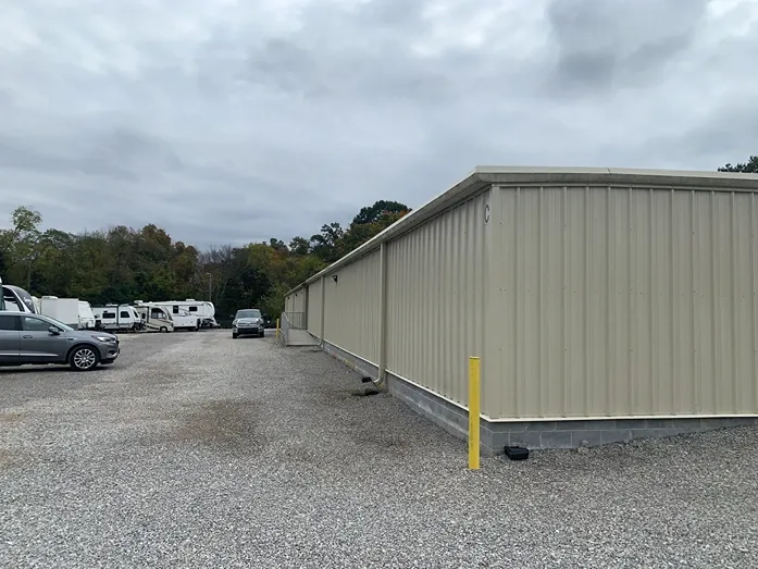 Exterior of Volunteer Storage Chapman units with vehicle storage in the back.