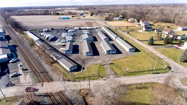 Aerial view of Discount Mini Storage buildings.