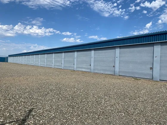 Exterior of container storage units at Greenwood Mini Storage.