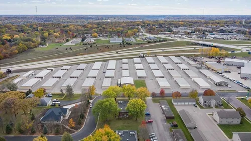 Drive-up storage units with roll-up doors and paved lanes at Osprey Storage Mankato.