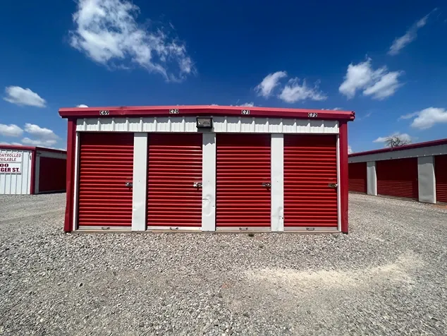 Exterior of outdoor storage units with wide aisles North Texas Self Storage facility.