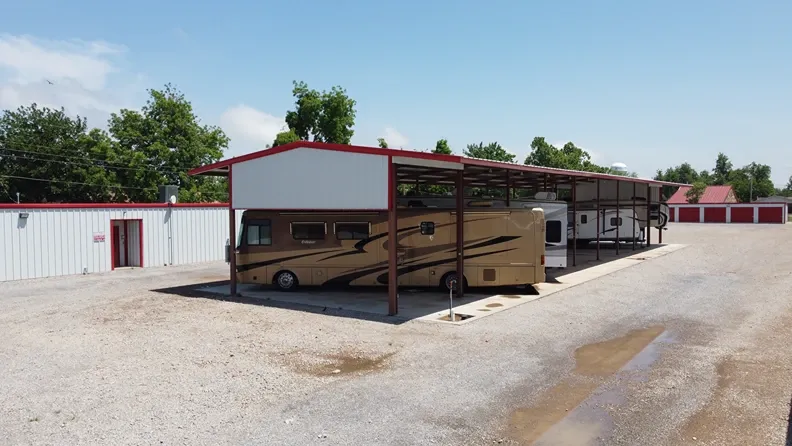 Covered vehicle storage at North Texas Self Storage facility.