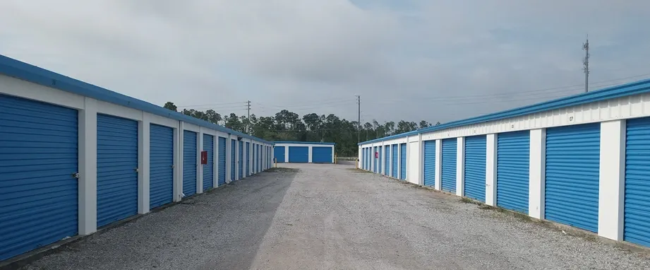 Drive-up access units with clean exteriors at Gulf Coast Self Storage Sherman Ave.