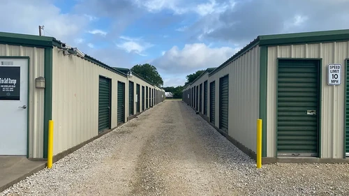Trio Self Storage units and aisle between