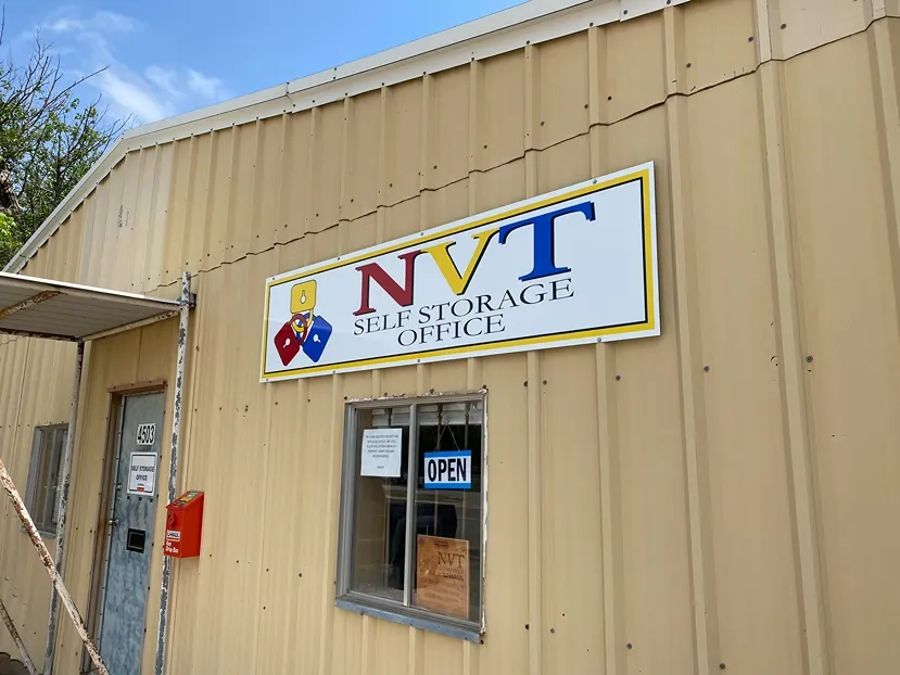 Vernon Self Storage office signage.